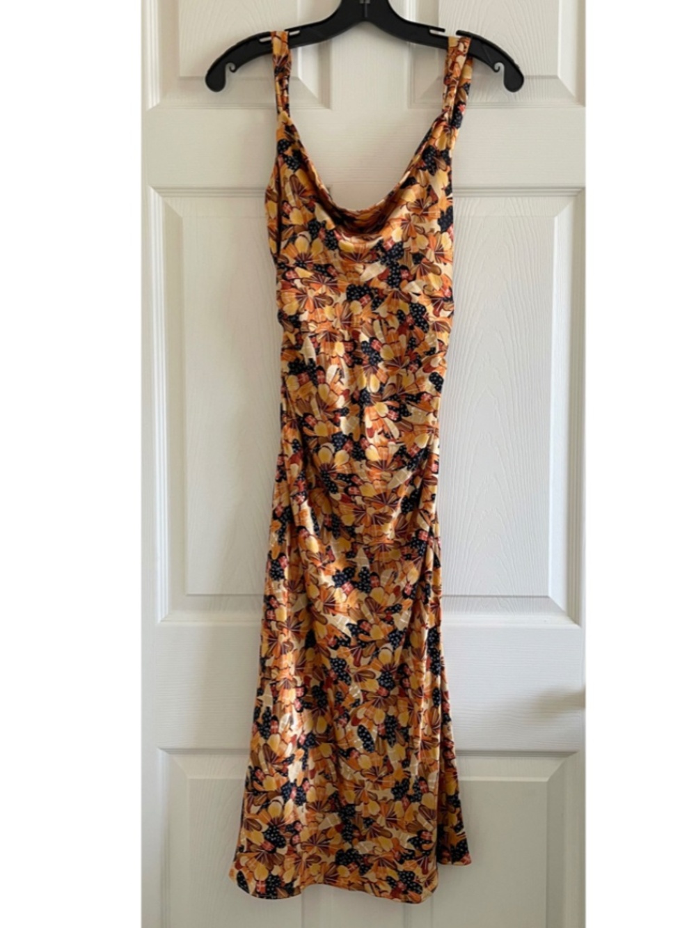 Diane Von Furstenberg Silk Cowl Neck Midi Slip Dress Floral Y2K
